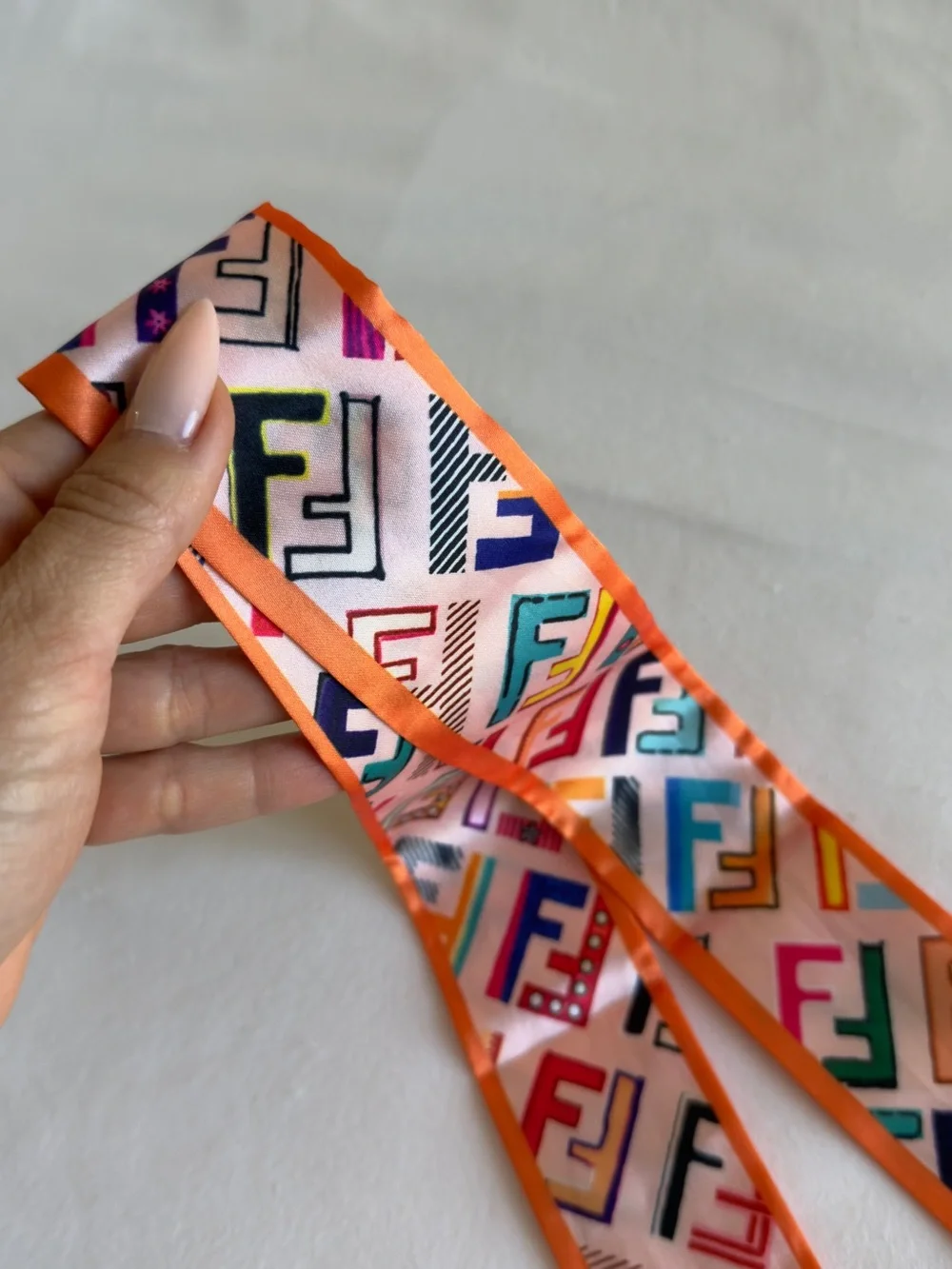 Silk Skinny Scarf in Orange Multicolor Print